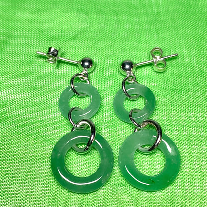 Round Sterling Silver Jade Double Circle Drop Earrings