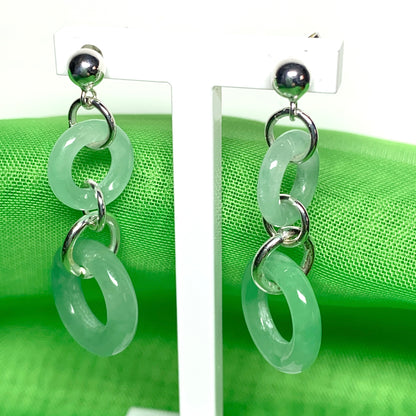 Round Sterling Silver Jade Double Circle Drop Earrings