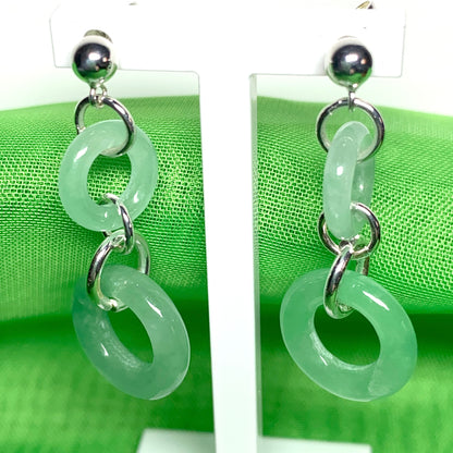 Round Sterling Silver Jade Double Circle Drop Earrings