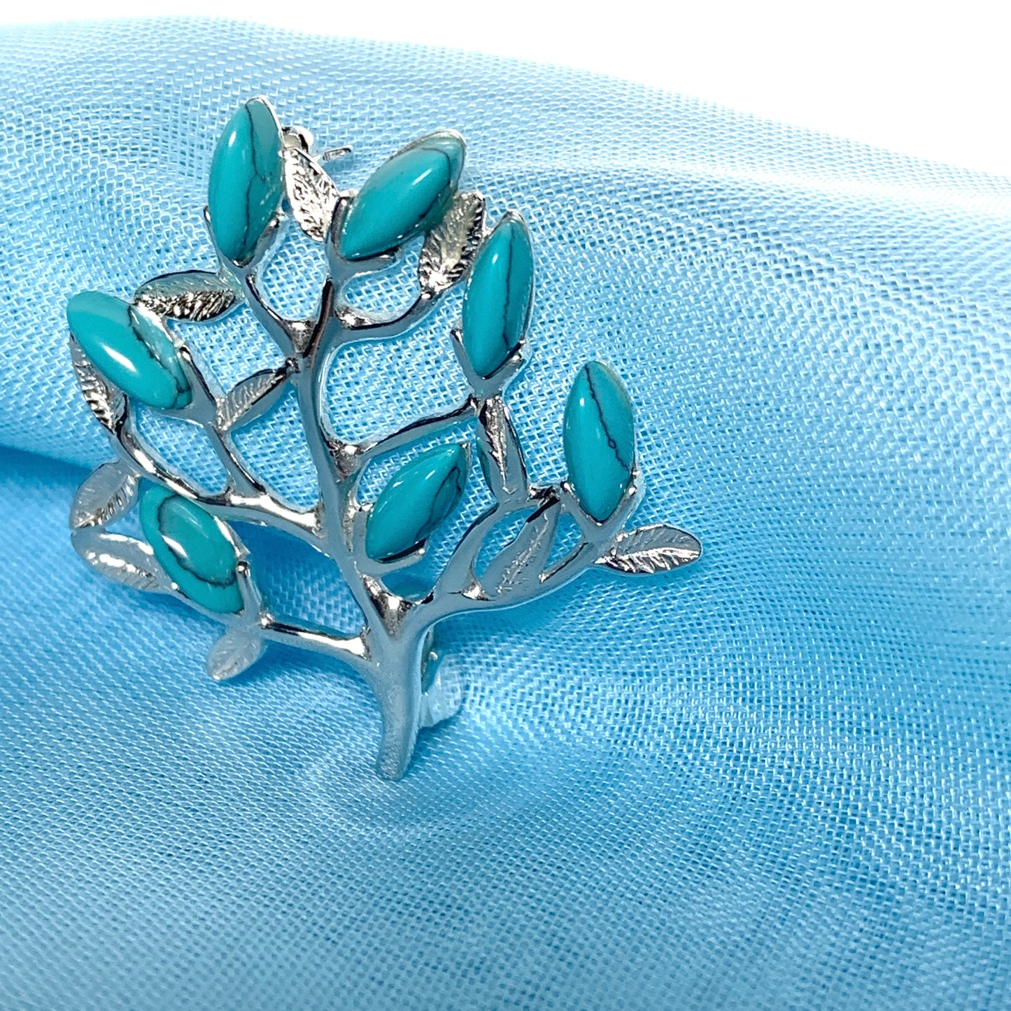 Silver turquoise tree of life brooch
