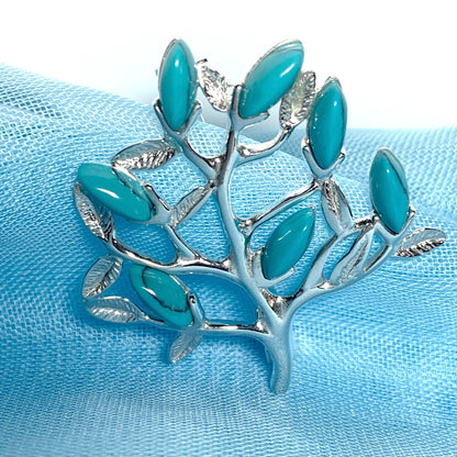 Silver turquoise tree of life brooch