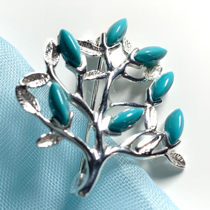 Silver turquoise tree of life brooch