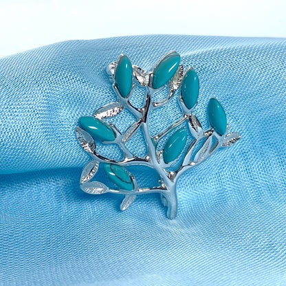 Silver turquoise tree of life brooch