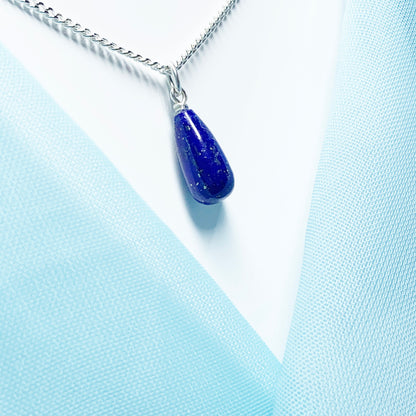 Small Lapis Lazuli Peardrop Sterling Silver Necklace