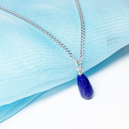 Small Lapis Lazuli Peardrop Sterling Silver Necklace