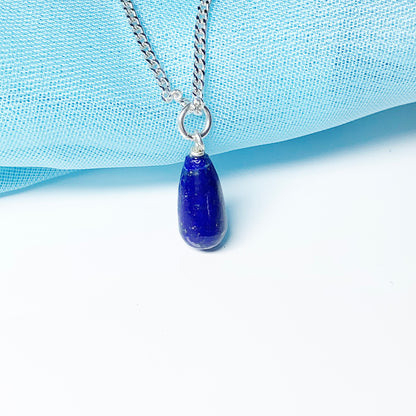 Small Lapis Lazuli Peardrop Sterling Silver Necklace