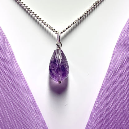 Small Tear Drop Silver Pear Shaped Amethyst Necklace Pendant