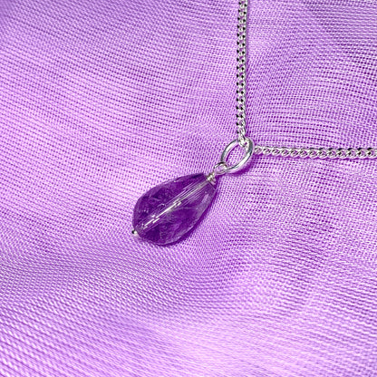 Small Tear Drop Silver Pear Shaped Amethyst Necklace Pendent