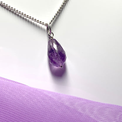 Small Tear Drop Silver Pear Shaped Amethyst Necklace Pendent