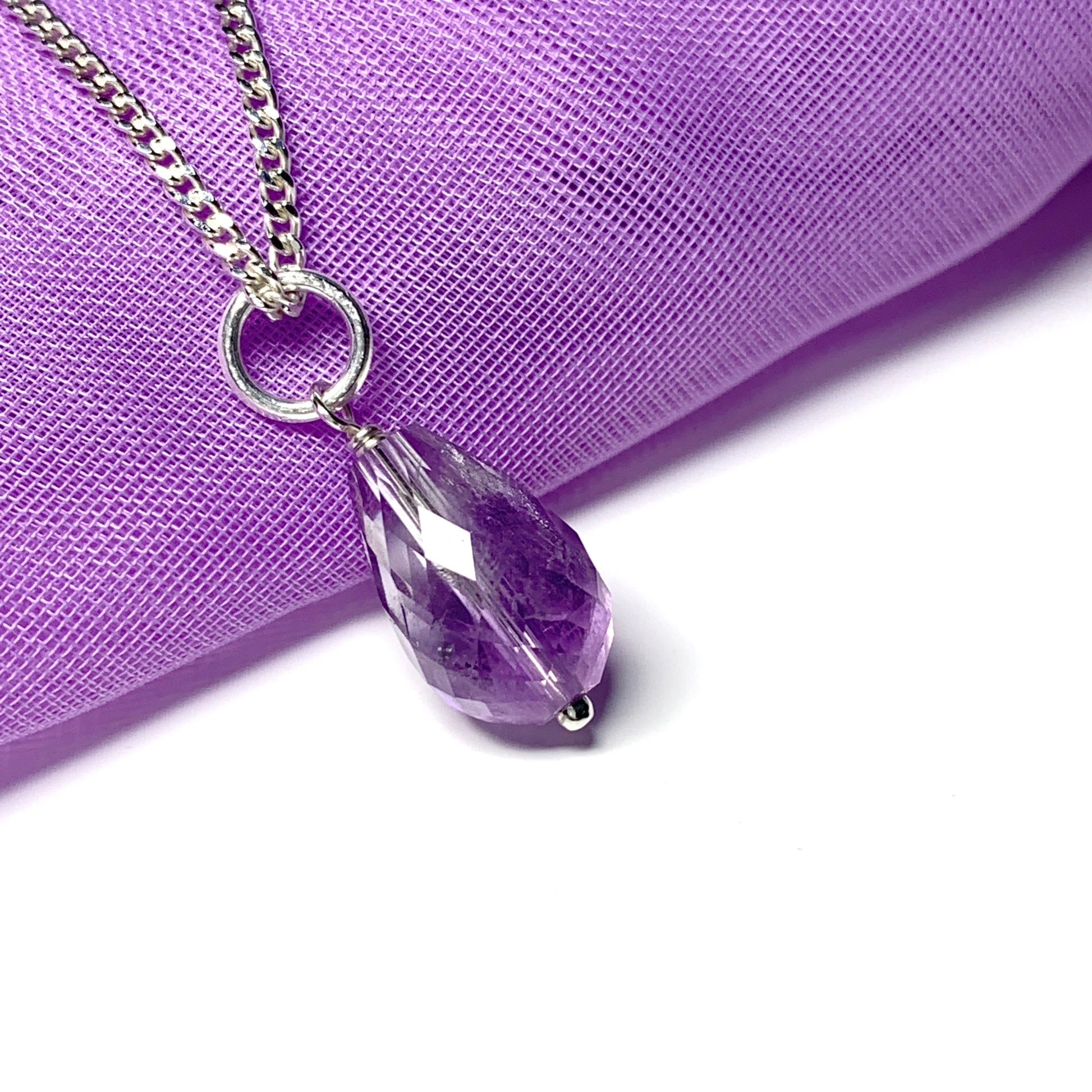 Small Tear Drop Silver Pear Shaped Amethyst Necklace Pendent