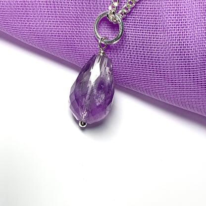 Small Tear Drop Silver Pear Shaped Amethyst Necklace Pendent