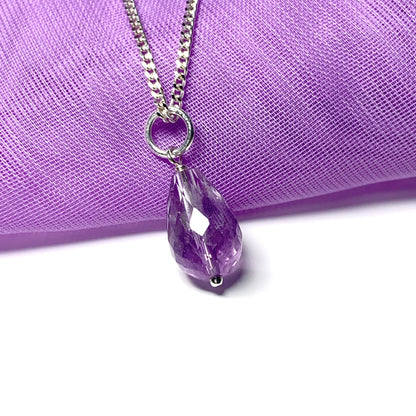 Small Tear Drop Silver Pear Shaped Amethyst Necklace Pendant