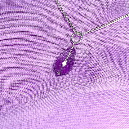 Small Tear Drop Silver Pear Shaped Amethyst Necklace Pendent