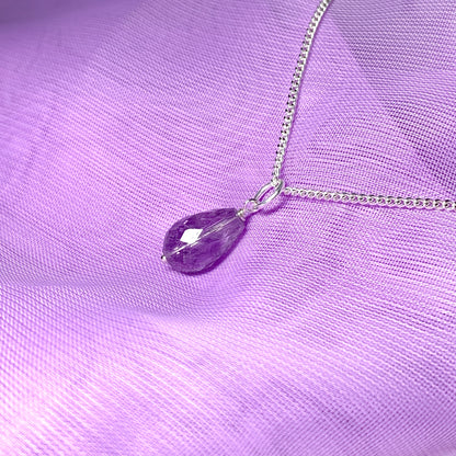 Small Tear Drop Silver Pear Shaped Amethyst Necklace Pendent