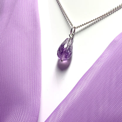 Small Tear Drop Silver Pear Shaped Amethyst Necklace Pendent