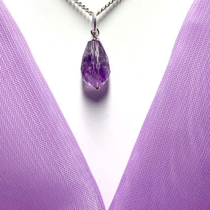 Small Tear Drop Silver Pear Shaped Amethyst Necklace Pendent