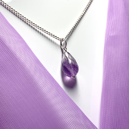 Small Tear Drop Silver Pear Shaped Amethyst Necklace Pendent