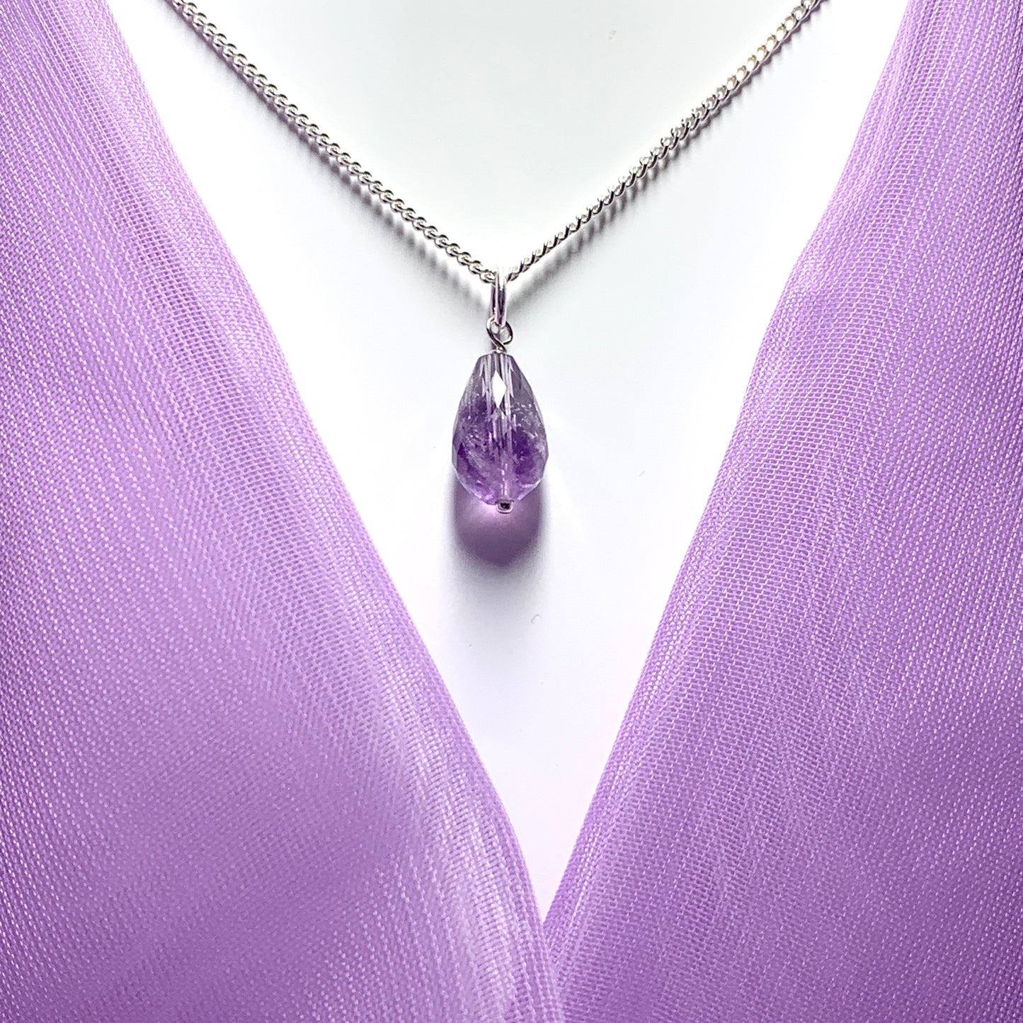 Small Tear Drop Silver Pear Shaped Amethyst Necklace Pendent