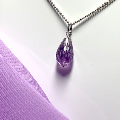 Small Tear Drop Silver Pear Shaped Amethyst Necklace Pendent