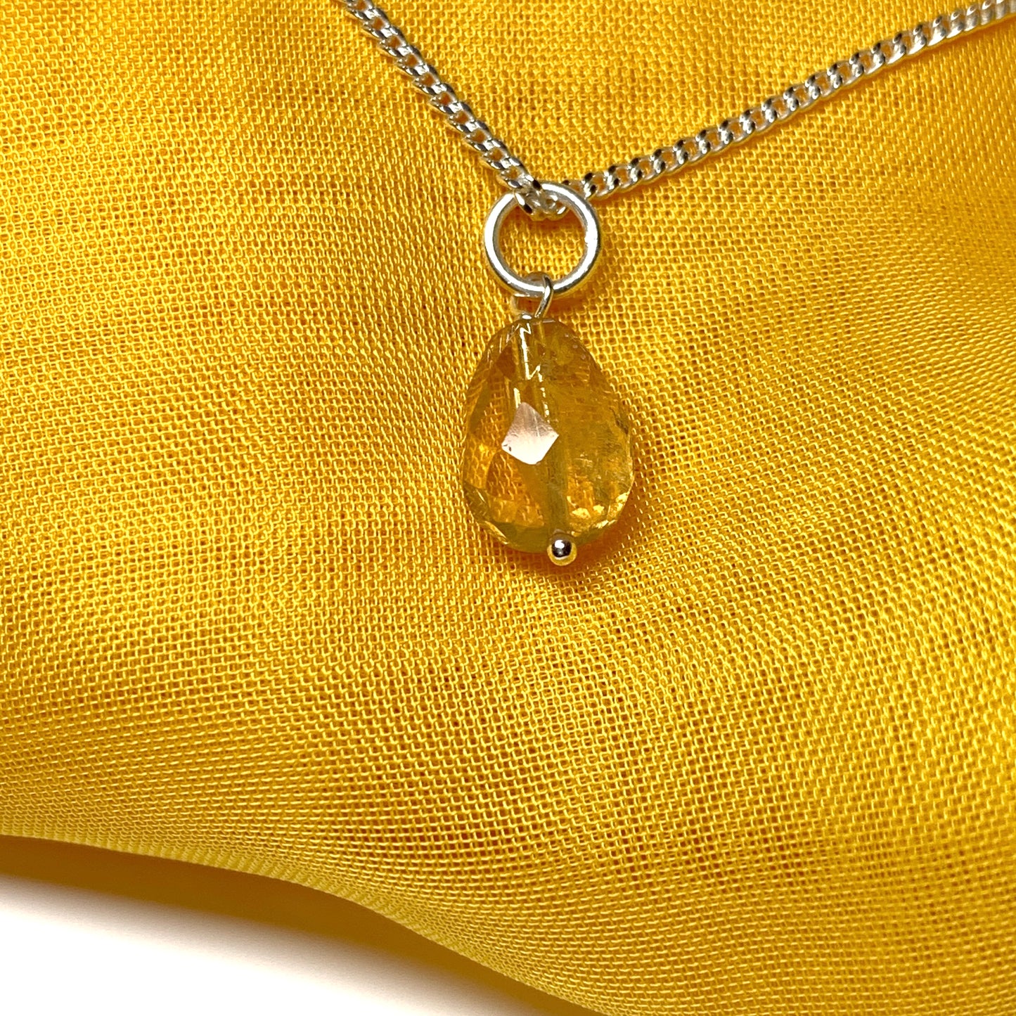 Small Tear Drop Silver Pear Shaped Citrine Necklace Pendent