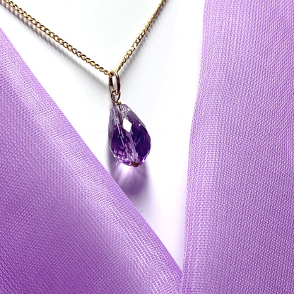 Small Tear Drop Yellow Gold Pear Shaped Amethyst Necklace Pendant