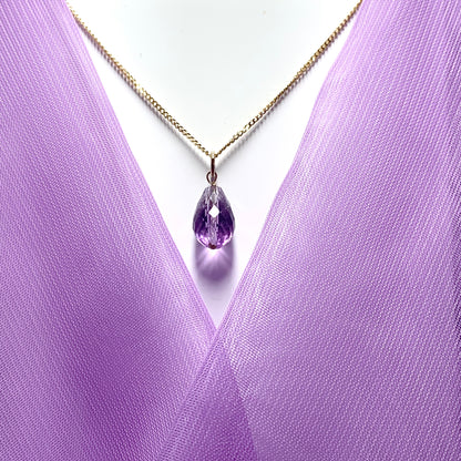 Small Tear Drop Yellow Gold Pear Shaped Amethyst Necklace Pendant