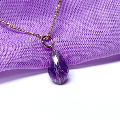 Small Tear Drop Yellow Gold Pear Shaped Amethyst Necklace Pendant