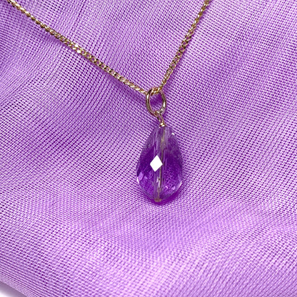 Small Tear Drop Yellow Gold Pear Shaped Amethyst Necklace Pendant