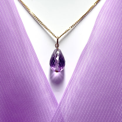 Small Tear Drop Yellow Gold Pear Shaped Amethyst Necklace Pendant