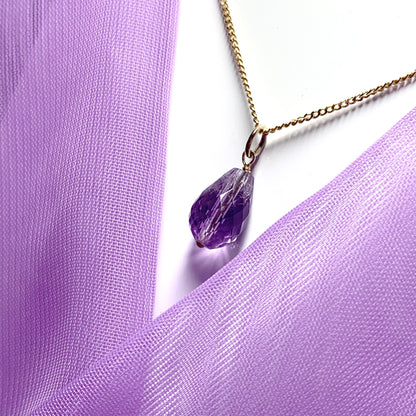 Small Tear Drop Yellow Gold Pear Shaped Amethyst Necklace Pendant