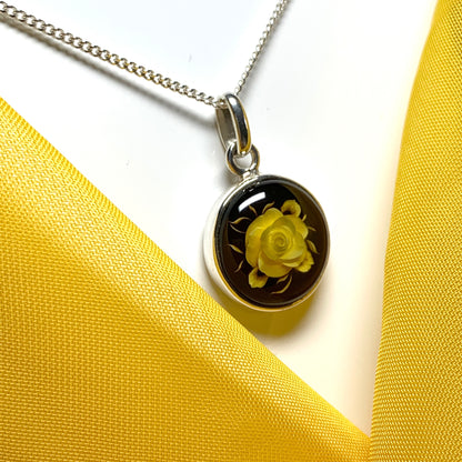 Sterling Silver Cameo Rose Round Amber Necklace