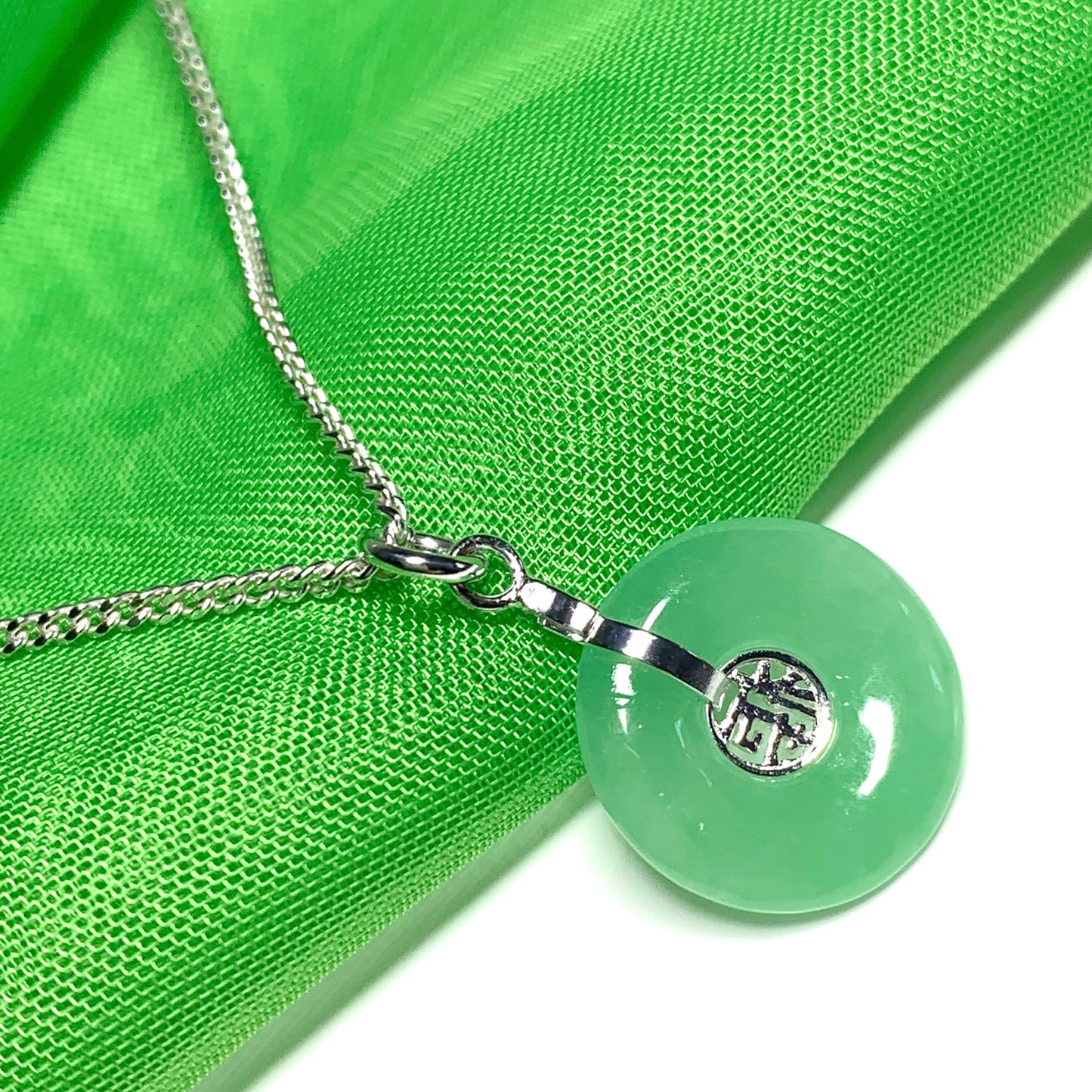 Sterling Silver Green Jade Necklace Solid Curb Chain
