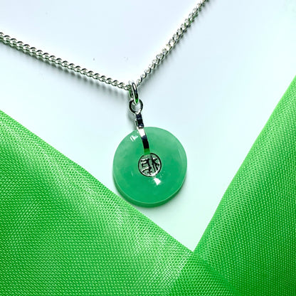 Sterling Silver Green Jade Necklace Solid Curb Chain