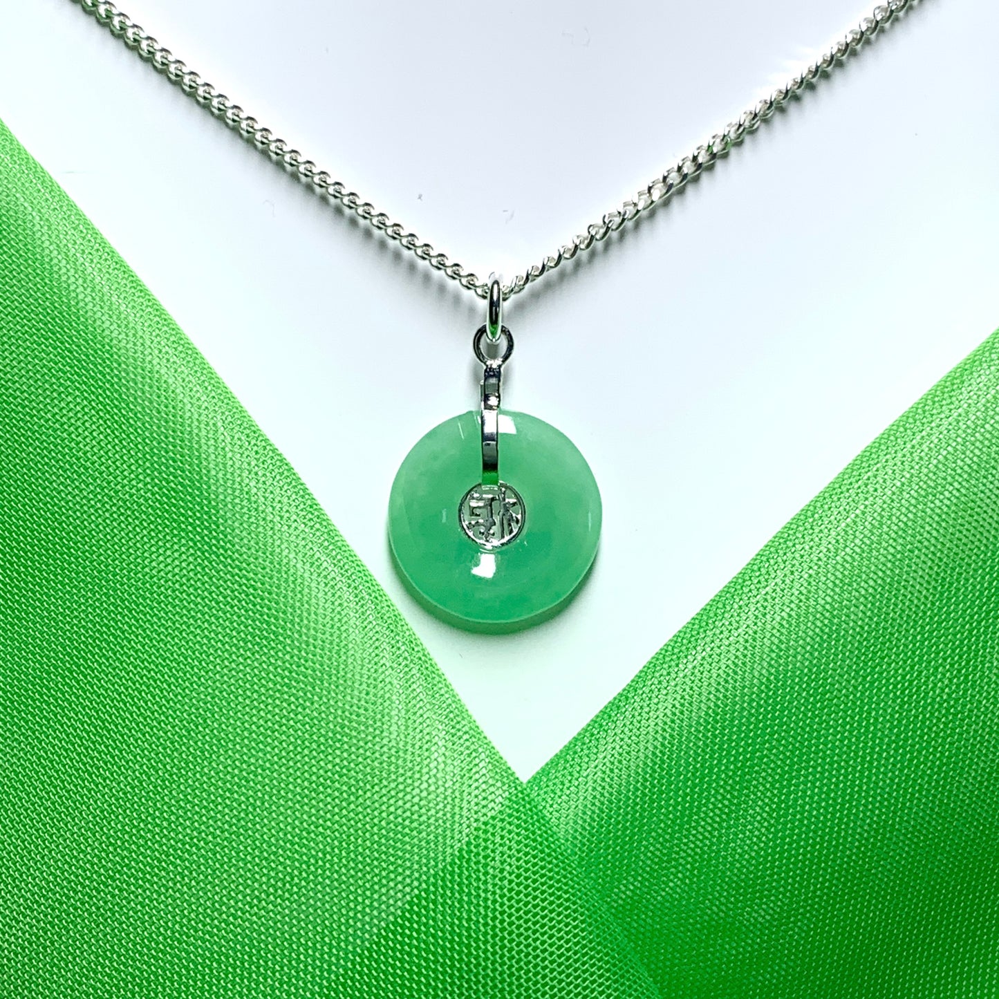 Sterling Silver Green Jade Necklace Solid Curb Chain