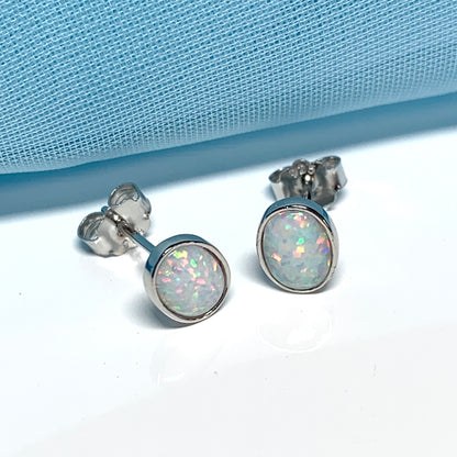 Sterling Silver Oval Opal Stud Earrings