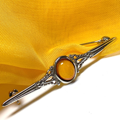 Sterling silver amber bar brooch