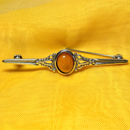 Sterling silver amber bar brooch