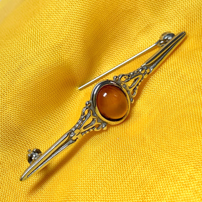 Sterling silver amber bar brooch