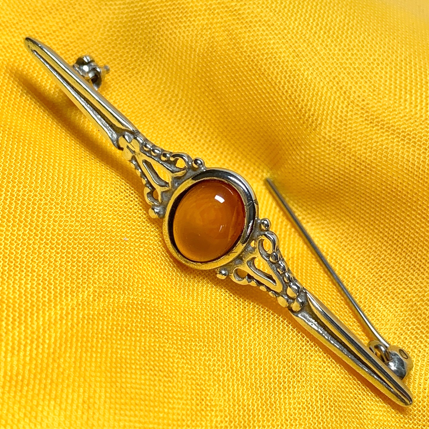 Sterling silver amber bar brooch