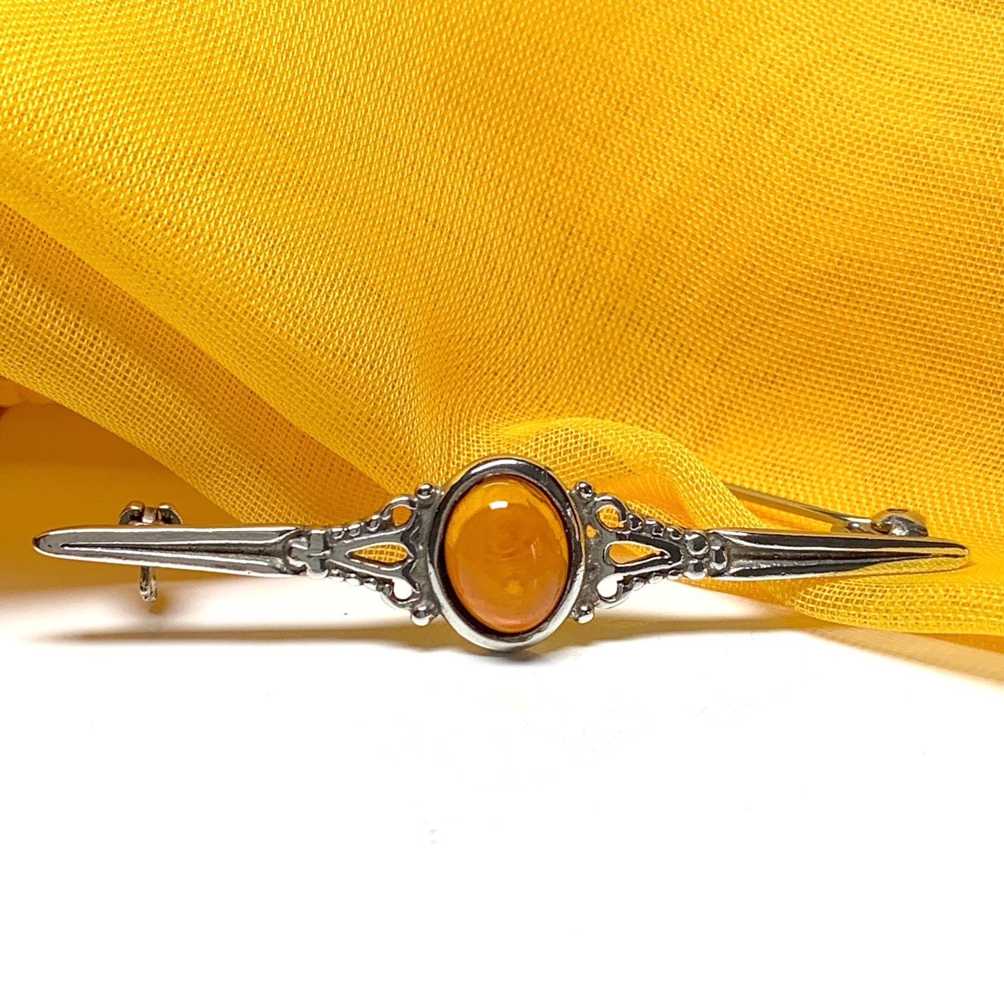 Sterling silver amber bar brooch