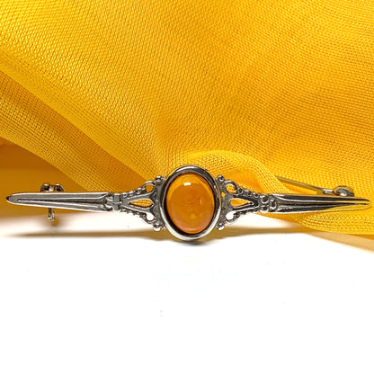 Sterling silver amber bar brooch