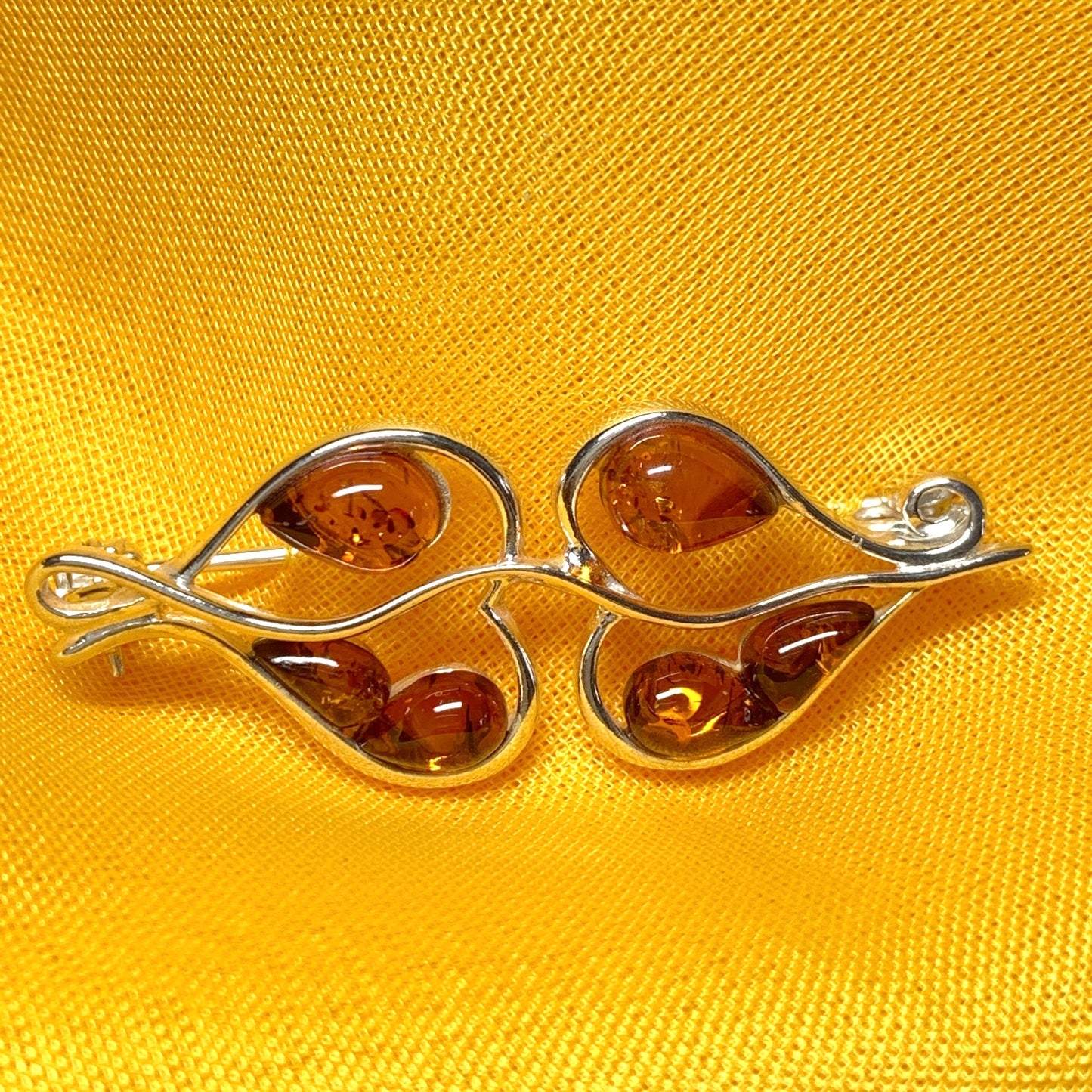 Sterling silver amber fancy brooch