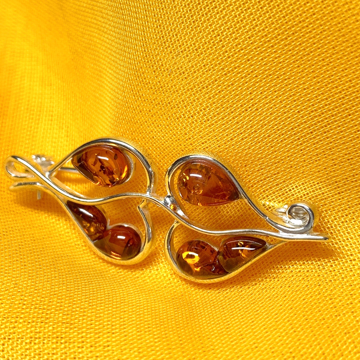 Sterling silver amber fancy brooch