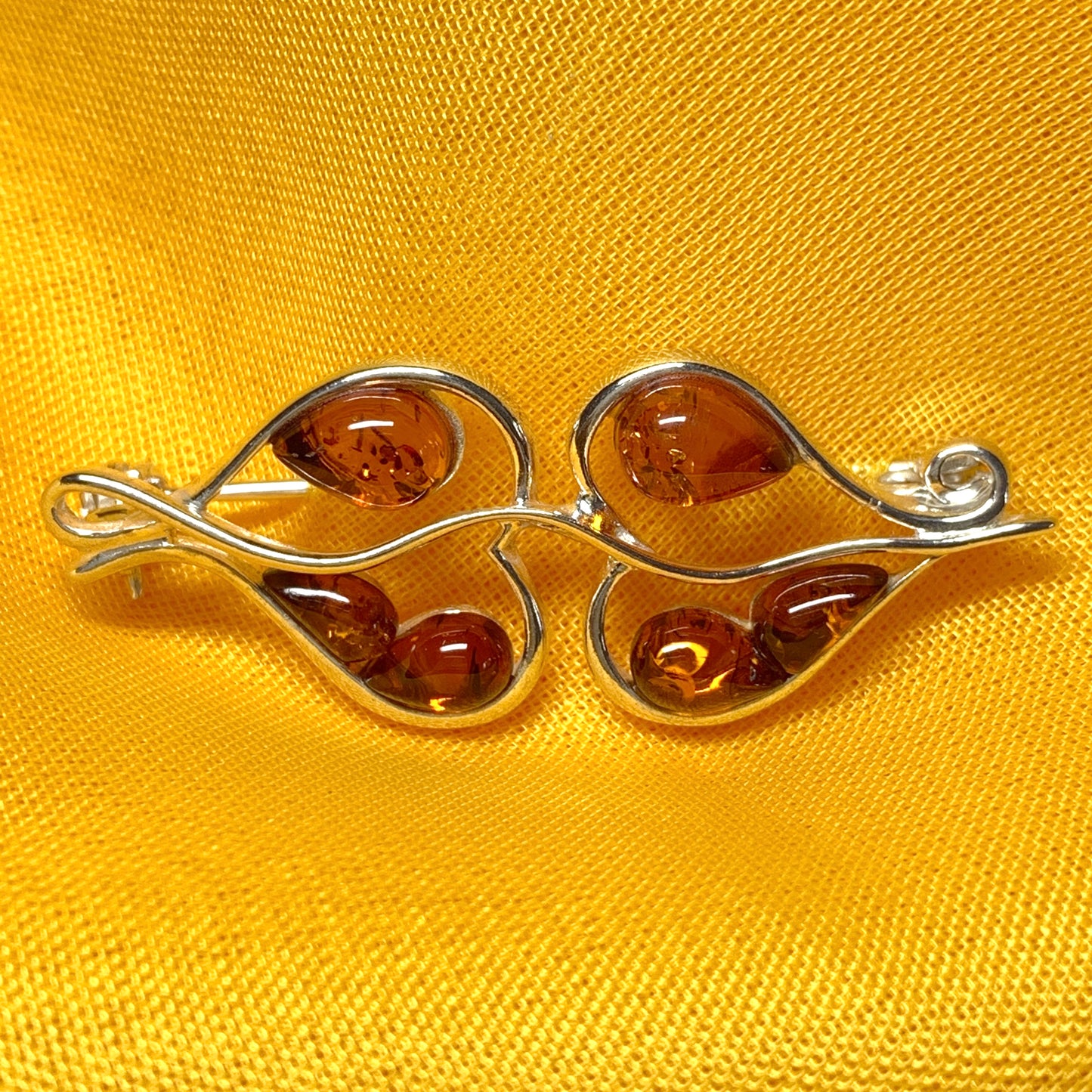 Sterling silver amber fancy brooch