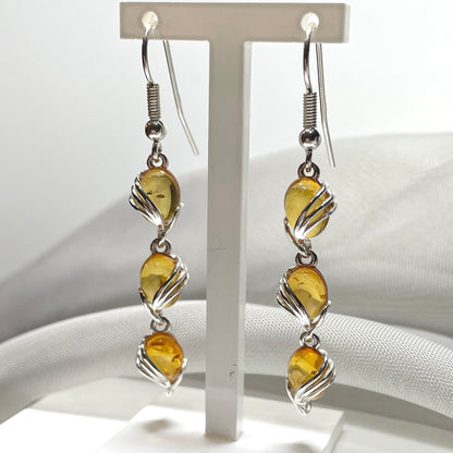 Sterling Silver Amber Fancy Swirl Drop Earrings