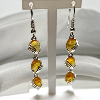 Sterling Silver Amber Fancy Swirl Drop Earrings