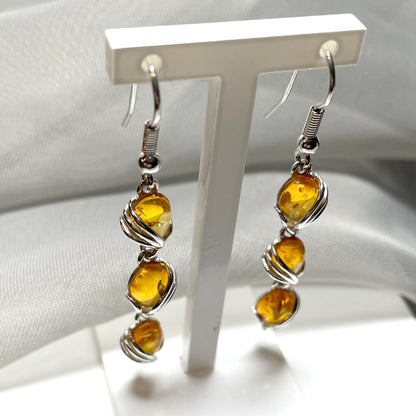 Sterling Silver Amber Fancy Swirl Drop Earrings