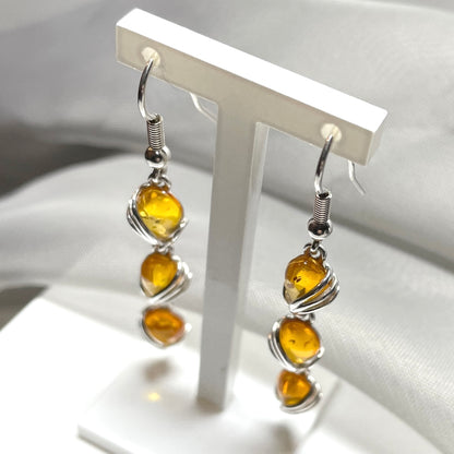 Sterling Silver Amber Fancy Swirl Drop Earrings