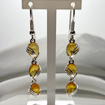 Sterling Silver Amber Fancy Swirl Drop Earrings