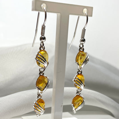 Sterling Silver Amber Fancy Swirl Drop Earrings